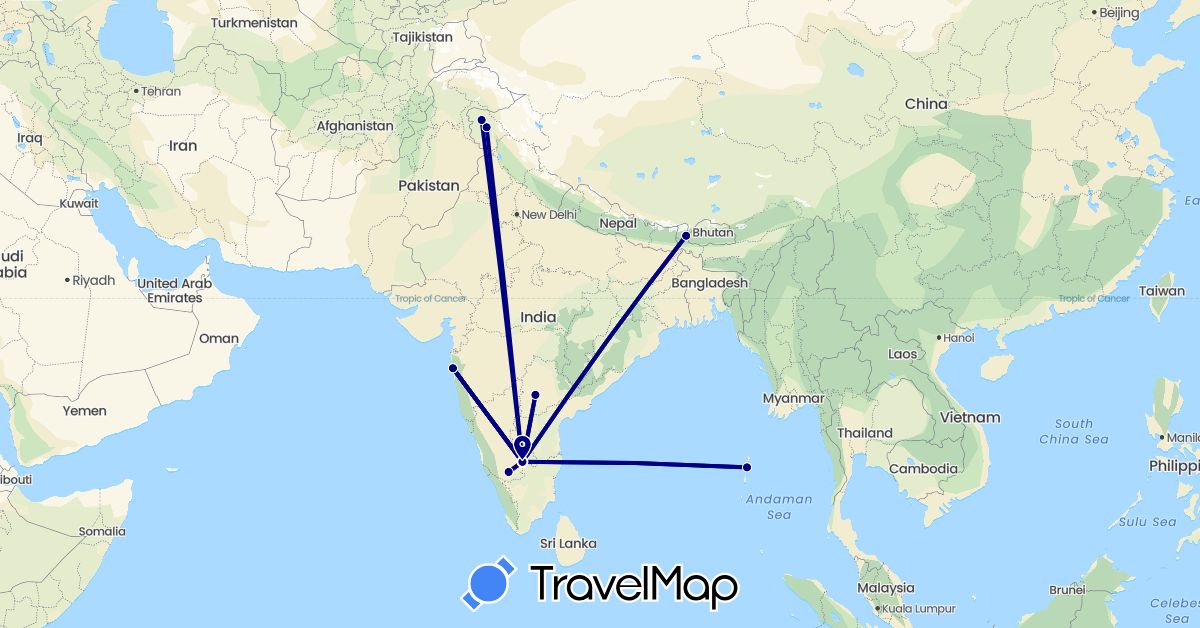 TravelMap itinerary: driving in India (Asia)